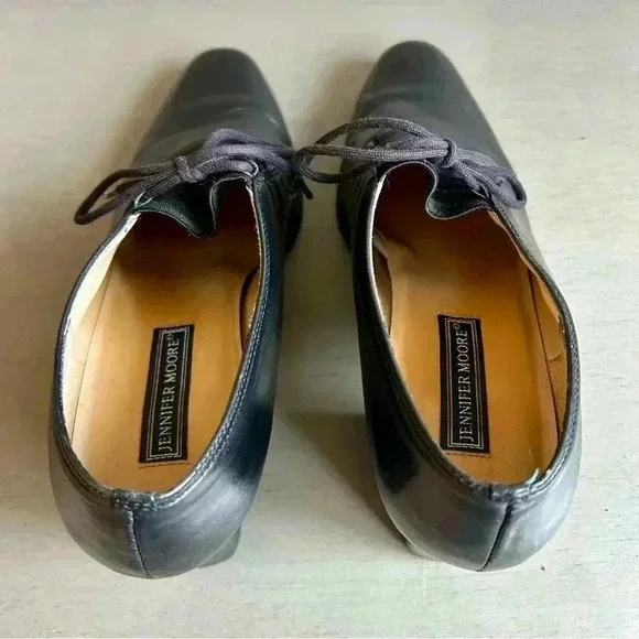 Jennifer Moore Leather Pointed Toe Lace Up Black Block Heels Women Size 9 Brazil - Picture 9 of 14